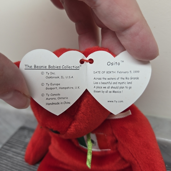 Ty Beanie Baby, Osito the Bear, 1999, USA Exclusive Mexican Flag, Red Bear Plush - Picture 7 of 8
